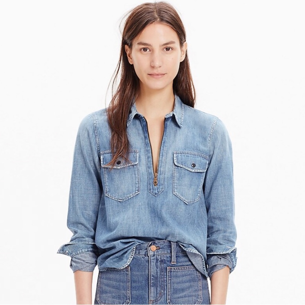 MADEWELL Chambray Denim Zip Shirt